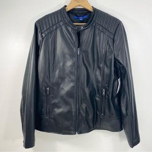 Apt. 9 Sleek Black Vegan Faux Leather Moto Biker Bomber Racing Style Jacket L